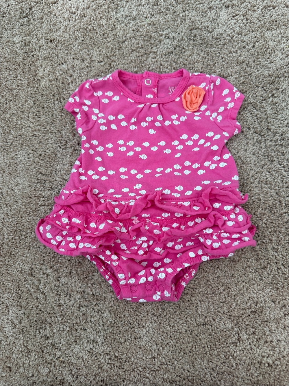 Just One You Made by Carter’s Baby Girl Pink Fish Print Ruffle Dress Bodysuit 3M